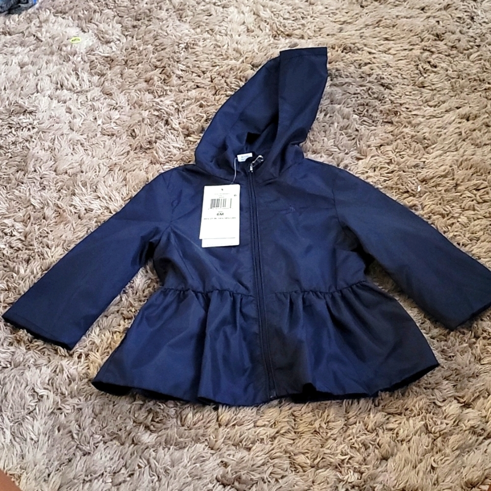 Navy blue baby girls light weight hooded jacket